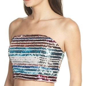 Sequin Hearts Sequins Bandeau Cropped Top